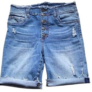 SZ2 8" Kut from the Kloth Jean Shorts Raw Waist High Rise Blue Cut Off Jeans